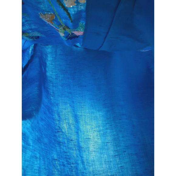 Halmore Plus Women's Sz 20W Blue Linen Blend Shirt Floral Embroidered Blouse - Picture 5 of 15